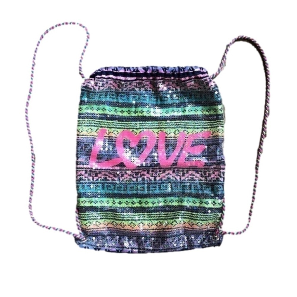 Love multi color sequined backpack knapsack bag